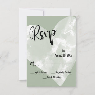 Weiße Aquarell-Herz-Salbei-Grün-Hochzeits-RSVP RSVP Karte