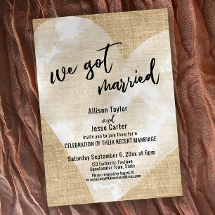 Weiße Aquarell-Herzen Wir haben geheiratet Jute Pa Einladung