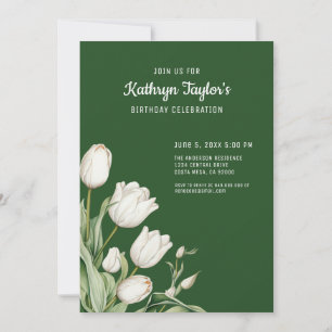 Weiße Aquarell-Tulpen-Geburtstagsfeier-Einladung Einladung