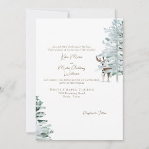 Weiße Aquarell-Waldhirsch-Hochzeitseinladung Einladung