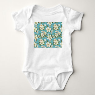 Weiße Aquarellfarben Blume Grüne Blätter Baby Strampler