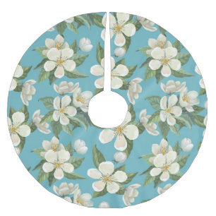 Weiße Aquarellfarben Blume Grüne Blätter Polyester Weihnachtsbaumdecke