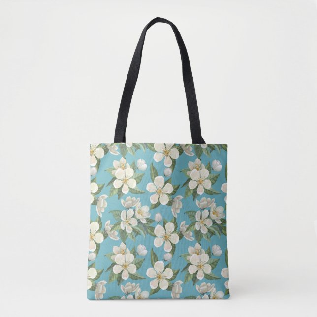 Weiße Aquarellfarben Blume Grüne Blätter Tasche (Vorderseite)