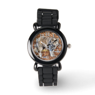 Weiße arktische Wolfe und Waldbrände - Wildtiere b Armbanduhr