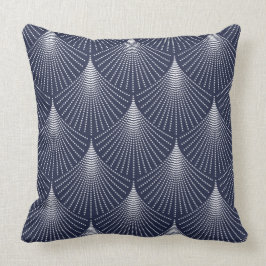 Weiße Art-Deko geometrisches Muster auf blau Kissen