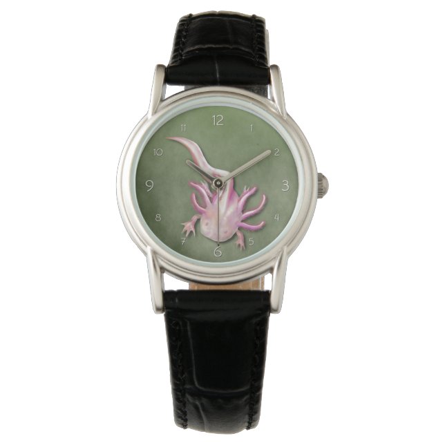 Weiße Axolotl "Walking Fish" Kunst, Dichtung und M Armbanduhr (Vorderseite)