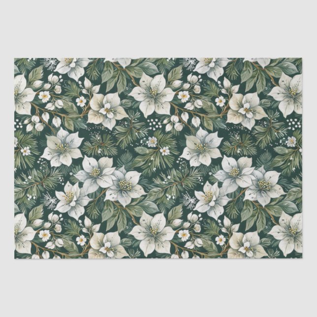 Weiße Azaleen und Evergreens Holiday Seidenpapier (Vorderseite)
