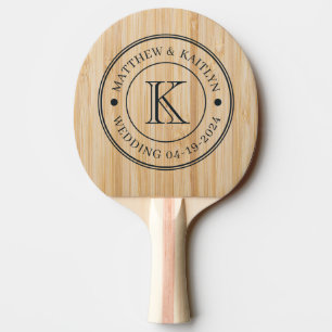 Weiße Bambus Hochzeitsmonogramm Tischtennis Schläger