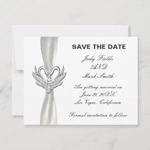 Weiße Band Silber Schwäne Save The Date Karte