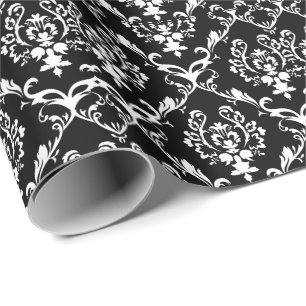 Weiße barocke Damaskus Custom Black Background Geschenkpapier