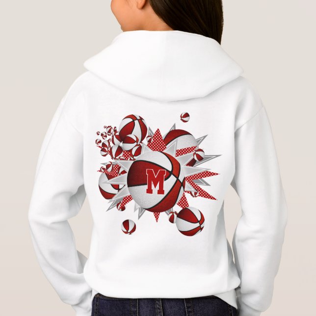 Weiße Basketballstars des Mädchens mit Monogramm Hoodie (Rückseite)