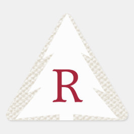 Weiße Bäume auf Beige, Burgund Monogram Weihnachte Dreieckiger Aufkleber