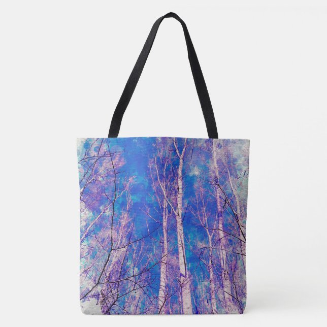 Weiße Bäume heller blauer Himmel im Februar Wasser Tasche (Vorderseite)