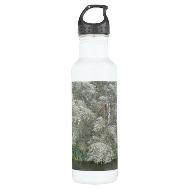 Weiße Bäume und Flusslandschaft Edelstahlflasche (Vorderseite)