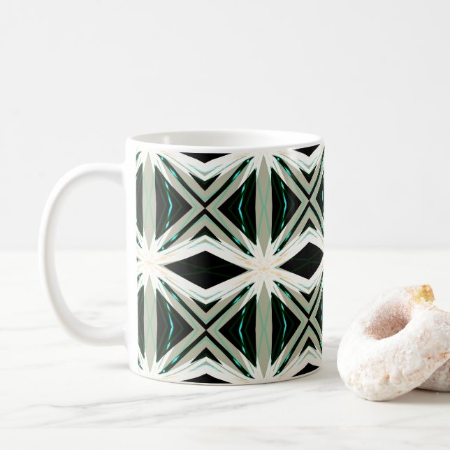 Weiße Beige Winter Xmas Sternexplosion Schneeflock Kaffeetasse (Mit Donut)