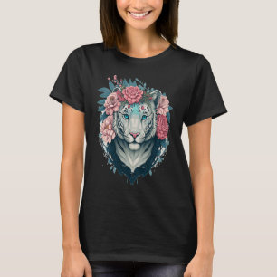 Weiße Bengal Tiger Blumenkrone Floral Tier T-Shirt