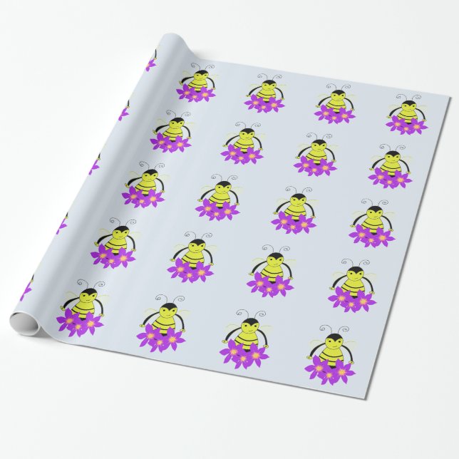 Weiße Biene mit hellen Blume Geschenkpapier (Ungerollt)