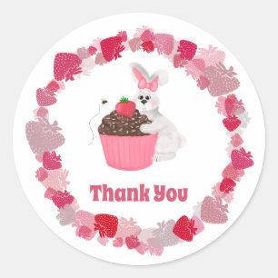 Weiße Biene, Weißer Hase, rosa Cupcake Runder Aufkleber