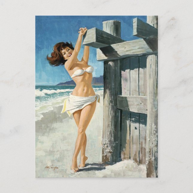 Weiße Bikinis am Strand Postkarte (Vorderseite)