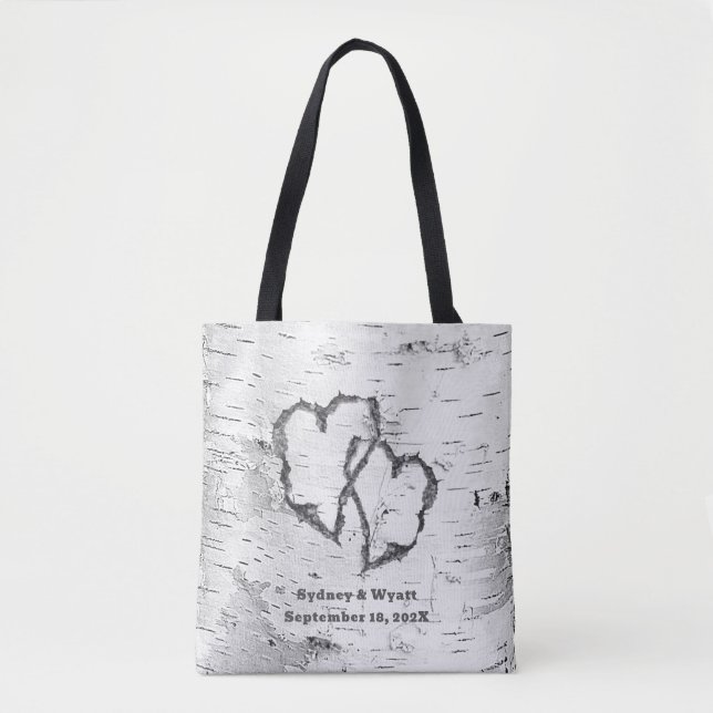 Weiße Birke Zwei Herzen Personalisierte Hochzeit Tasche (Vorderseite)