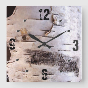 Weiße Birkenrinde Quadratische Wanduhr