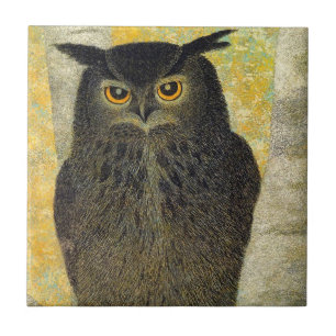 Weiße Birne und Horned Owl Katsuda Yukio Vogelkuns Fliese
