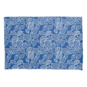 Weiße Blätter auf blauem Pillowcase Kissenbezug