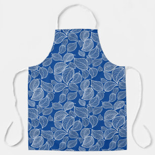Weiße Blätter auf Blue All-Over-Print-Schürze Schürze