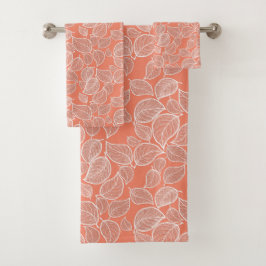 Weiße Blätter auf orangefarbenem Handtuch Badhandtuch Set