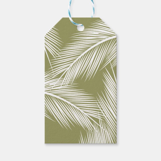 Weiße Blätter aus der Palme auf grünem Hintergrund Geschenkanhänger (Vorderseite)