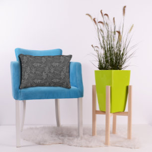 Weiße Blätter Muster dunkelgrau Akzent Kissen