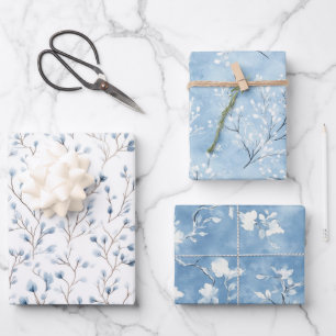 Weiße Blaue Blumen Brautdusche Geschenkpapier Set