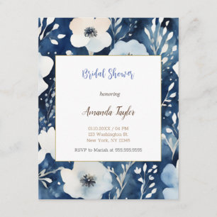 Weiße blaue Blumen Minimale Bridal Shower Karte