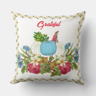 Weiße Blaue Herbst Kürbisse Aquarell Floral Rustik Kissen