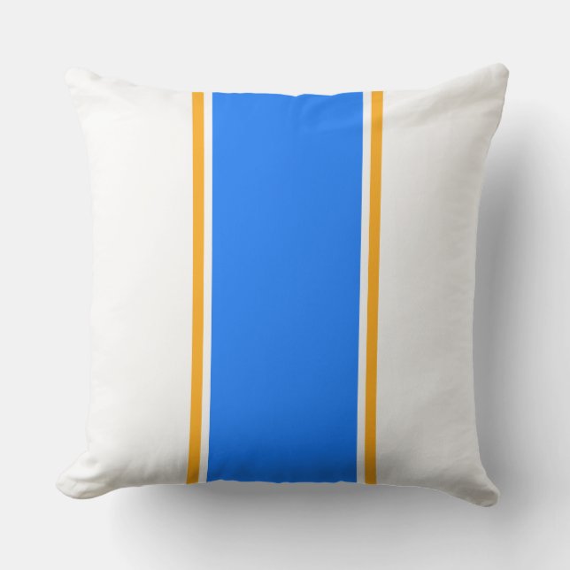 Weiße, blaue, orangefarbene Streifen auf weiß Kissen (Vorderseite)