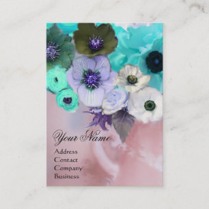 WEIßE BLAUE ROSEN UND ANEMONE BLUMEN MONOGRAMM VISITENKARTE