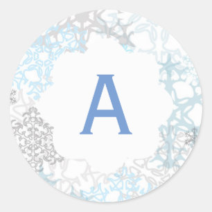 Weiße/blaue Schneeflocken - Kreis-Aufkleber Runder Aufkleber