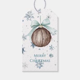 Weiße blaue Schneeflocken Weihnachts-Kokosnuss-Sch Geschenkanhänger