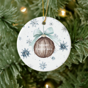 Weiße blaue Schneeflocken Weihnachts-Kokosnuss-Sch Keramik Ornament