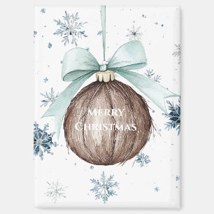 Weiße blaue Schneeflocken Weihnachts-Kokosnuss-Sch Magnet