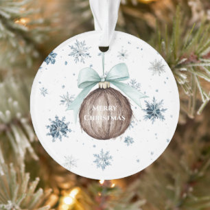 Weiße blaue Schneeflocken Weihnachts-Kokosnuss-Sch Ornament