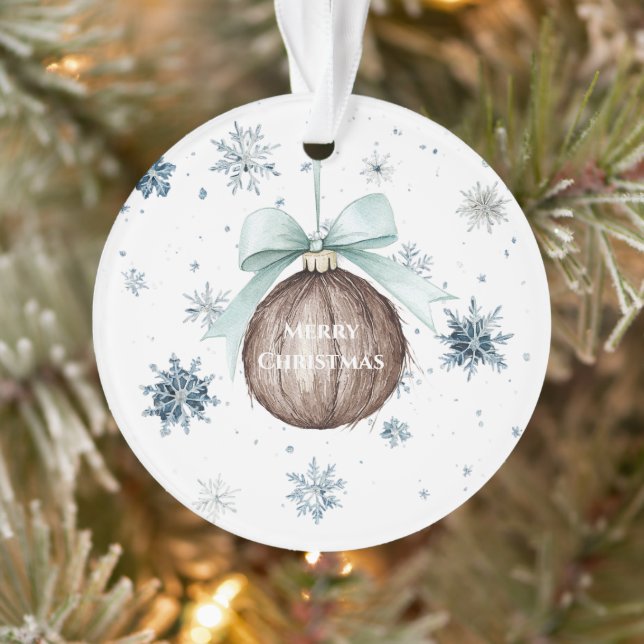 Weiße blaue Schneeflocken Weihnachts-Kokosnuss-Sch Ornament (Baum)