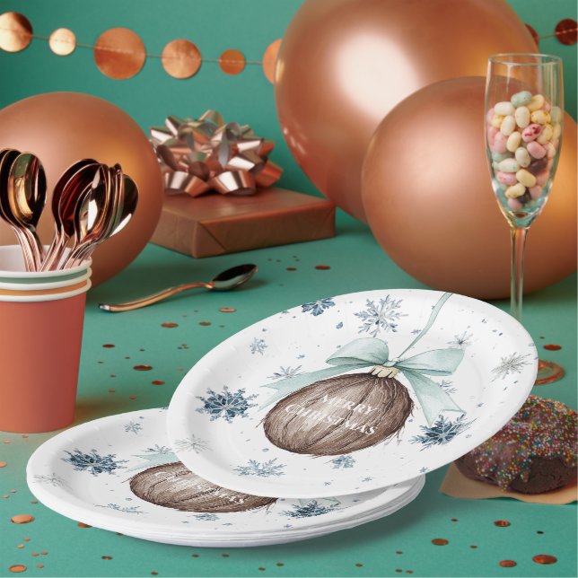 Weiße blaue Schneeflocken Weihnachts-Kokosnuss-Sch Pappteller (Multi)