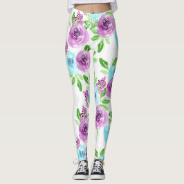 Weiße blaue und lila Blume Leggings
