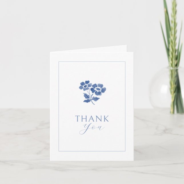 Weiße Blende | Blue Floral gefaltet Danke Hochzeit (Vorderseite)
