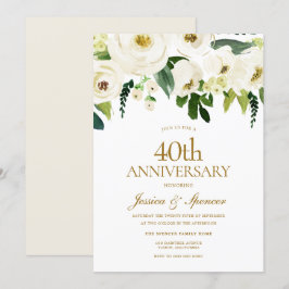 Weiße blühende Blume 40. Hochzeitstag Einladung