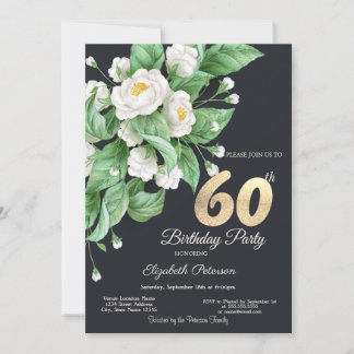 Weiße Blume 60. Geburtstag Einladung