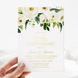 Weiße Blume 60. Hochzeitstag Golden Folieneinladung