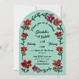 Weiße Blume an der Grenze 35. Geburtstagsparty Einladung