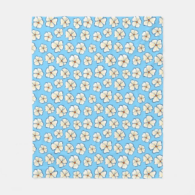 Weiße Blume auf blauem Hintergrund Fleecedecke (Vorderseite)